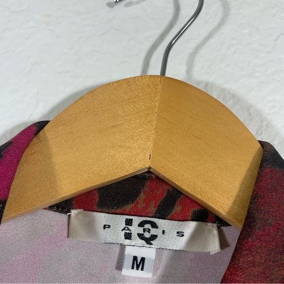 IQ Paris Floral Animal Print Button Up Scrunch Sleeve Blouse Size Medium - Picture 7 of 12